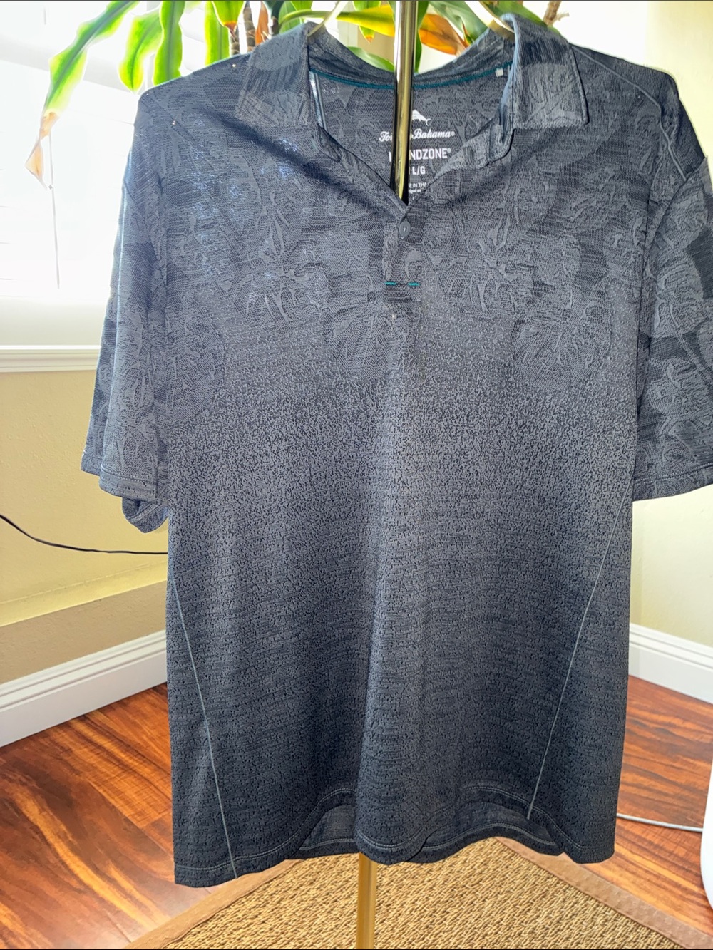 Tommy Bahama Charcoal Textured Polo with Subtle Floral Pattern